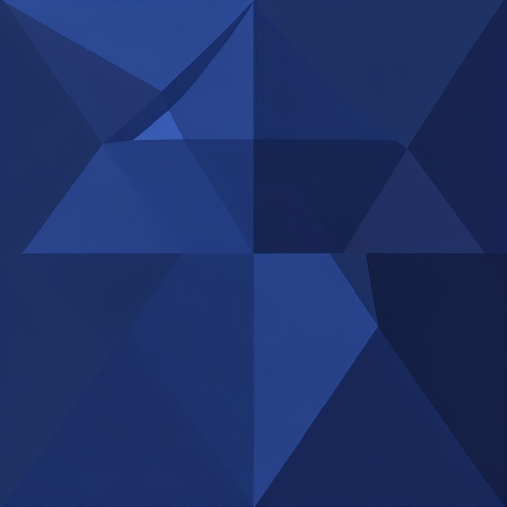 Dark atmospheric abstract geometric shapes in deep navy and muted teal, with soft glowing highlights suggesting sound waves and connectivity.
