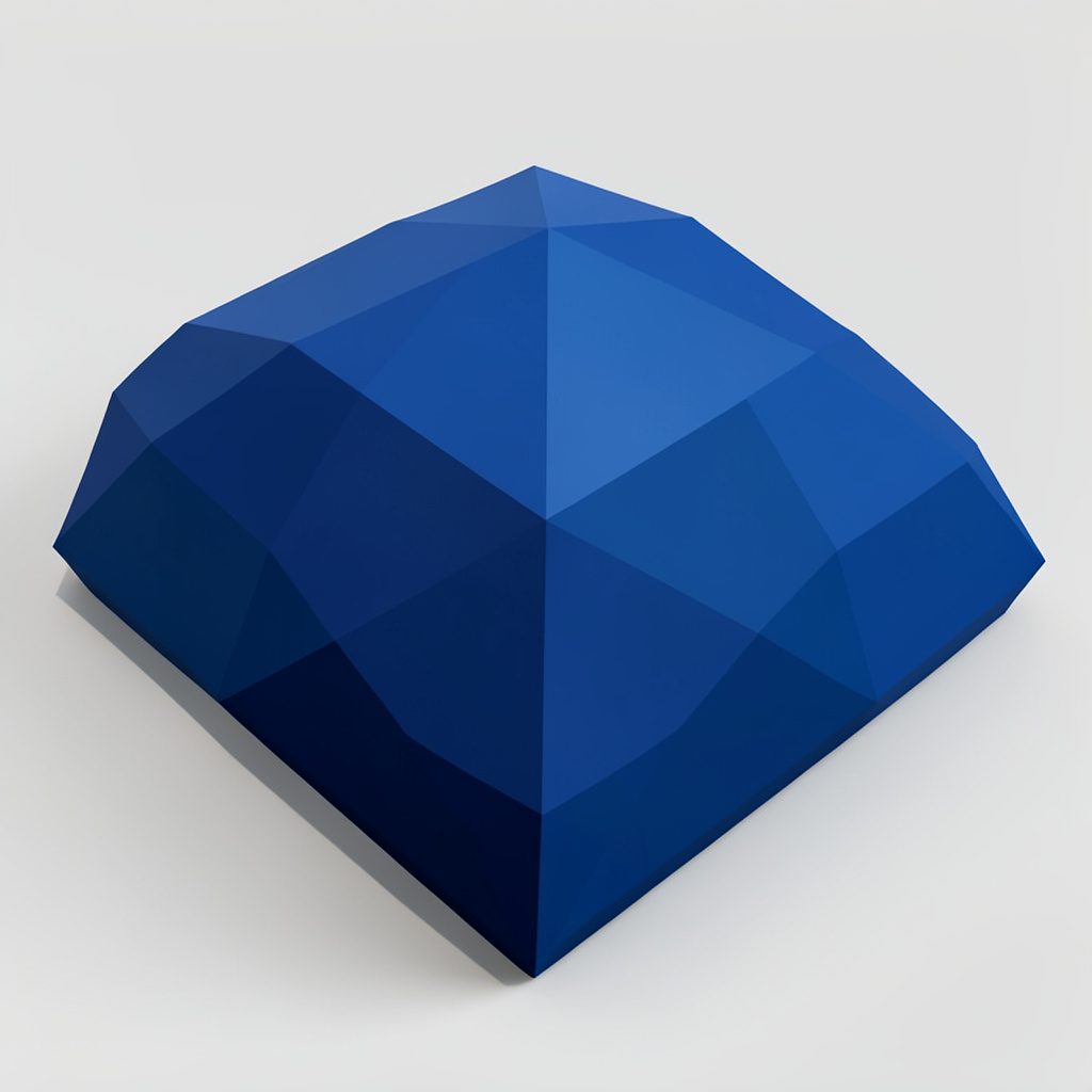 A low-poly faceted geometric render of glowing blue and gold shapes suggesting sound waves and studio panels, energetic and modern mood