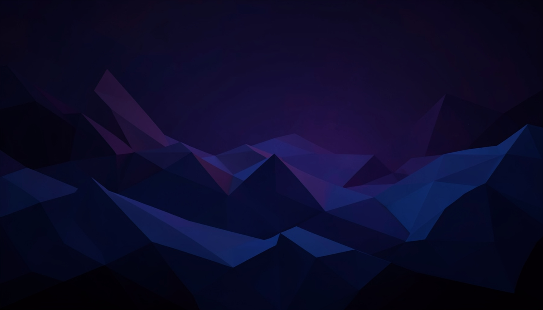 Dark atmospheric scene with deep indigo and violet tones, soft glowing highlights, and a low-poly faceted geometric landscape suggesting sound waves and abstract waveforms
